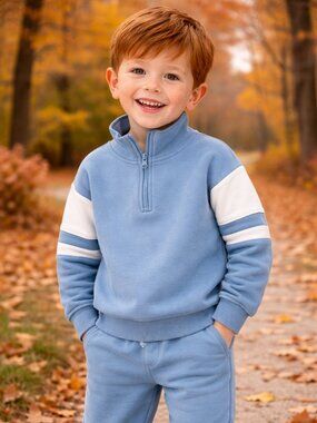 NWT Cat & Jack Boys 2PC Fleece Sweatsuit 4T Blue Pullover Jogger Set Cozy Outfit
